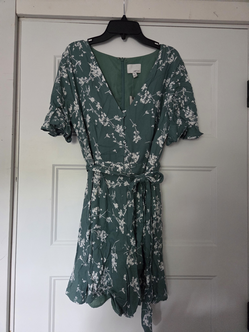 Greylin Anthro Green Floral Wrap Romper
